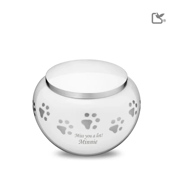 Urn Hond Wit Zilver Met Pootafdruk Medium (0.75 liter) - Afbeelding 2
