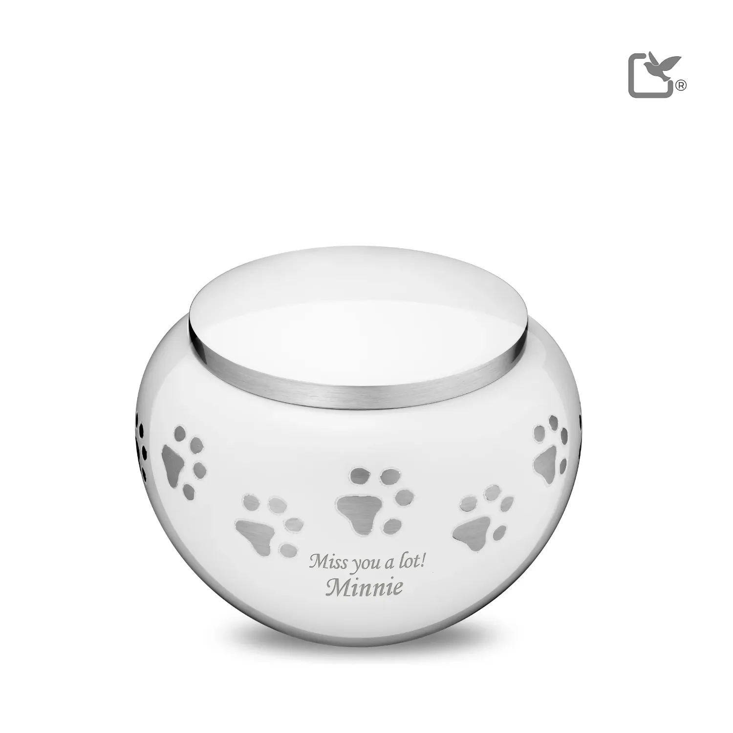Urn Hond Wit Zilver Met Pootafdruk Medium (0.75 liter) - Afbeelding 2