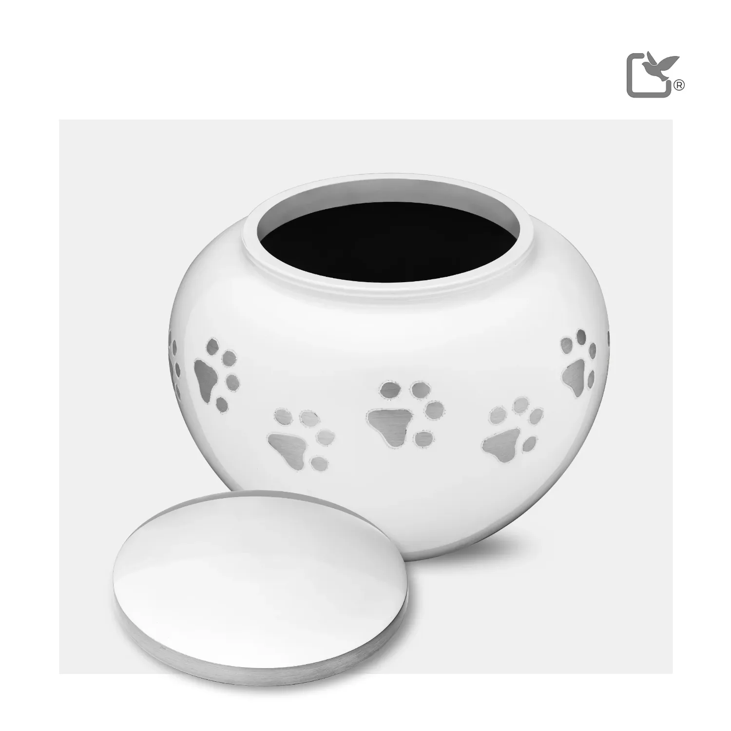 Urn Hond Wit Zilver Met Pootafdruk Medium (0.75 liter) - Afbeelding 3