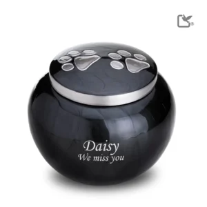 Urn Hond Zwart Zilver Met Pootafdruk Groot (1.4 liter)