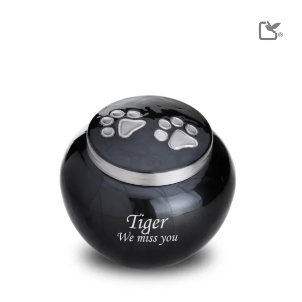 Urn Hond Zwart Zilver Met Pootafdruk Medium (0.8 liter) - Afbeelding 2