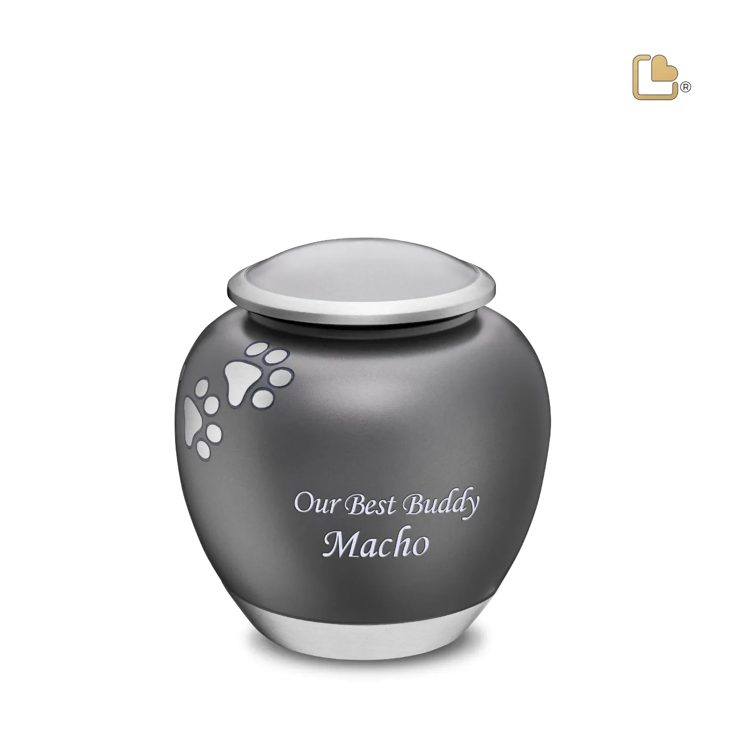 Medium Urn Hond Frans Grijs Zilver Met Pootafdruk (1 liter) - Afbeelding 2