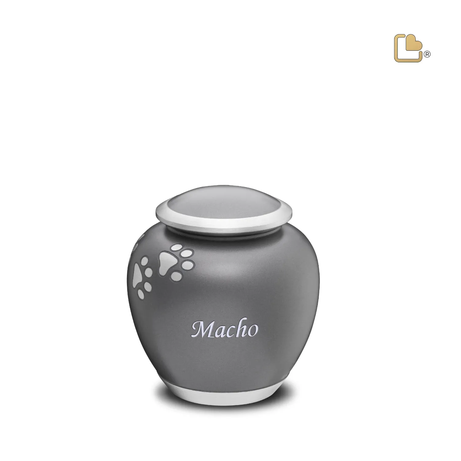 Mini Urn Hond Frans Grijs Zilver Met Pootafdruk (0.6 liter) - Afbeelding 2