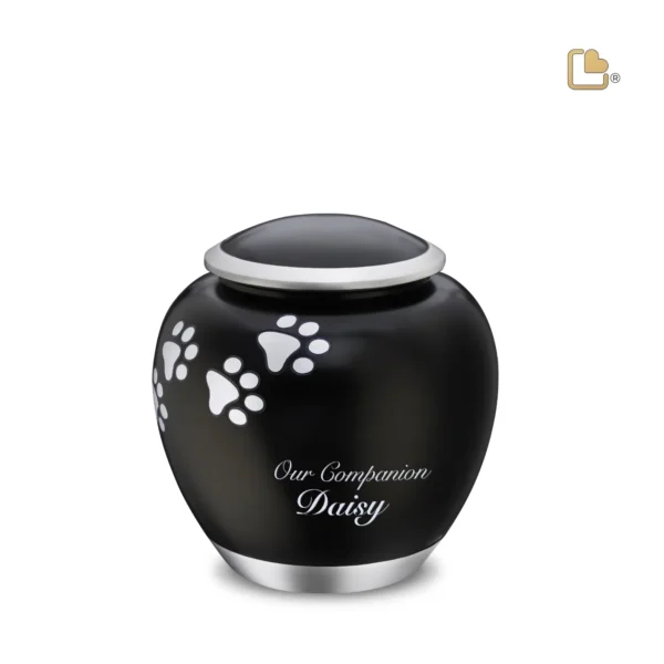 Medium Urn Hond Zwart Zilver Met Pootafdruk (1 liter) - Afbeelding 2