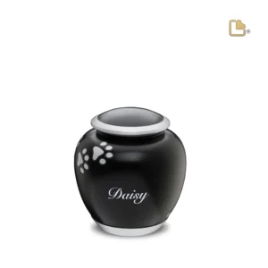 Artikelnr: P551S Mini Urn Hond Zwart Zilver Met Pootafdruk (0.6 liter)
