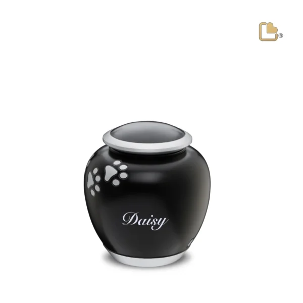 Mini Urn Hond Zwart Zilver Met Pootafdruk (0.6 liter) - Afbeelding 2