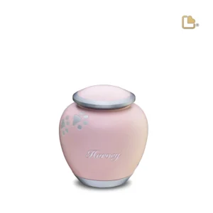 Mini Urn Hond Roze Zilver Met Pootafdruk (0.6 liter)