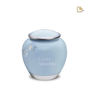 Artikelnr: P553M Medium Urn Hond Blauw Zilver Met Pootafdruk (1 liter)