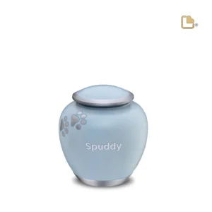 Artikelnr: P553S Mini Urn Hond Blauw Zilver Met Pootafdruk (0.6 liter)