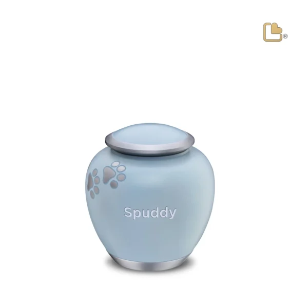 Mini Urn Hond Blauw Zilver Met Pootafdruk (0.6 liter) - Afbeelding 2