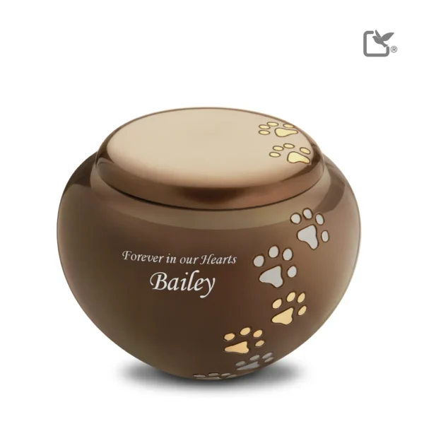Urn Hond Brons Goud Zilver Met Pootafdruk Medium (0.75 liter) - Afbeelding 2