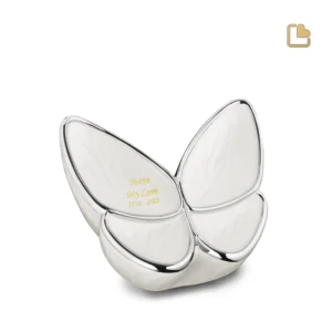 A1042 - Messing Urn Vlinder Parel Wit