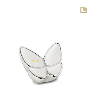 Mini Messing Urn Vlinder Wit